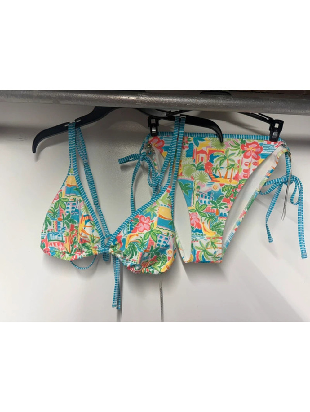 Tropical Print 2 Piece Bikini - Side Ties & on Bottoms - Size XL - (New)
